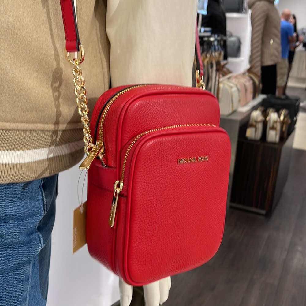 MICHAEL KORS  Jet Set Travel Medium Logo NS Chain XBody Leather Crossbody Flight - Picture 14 of 16
